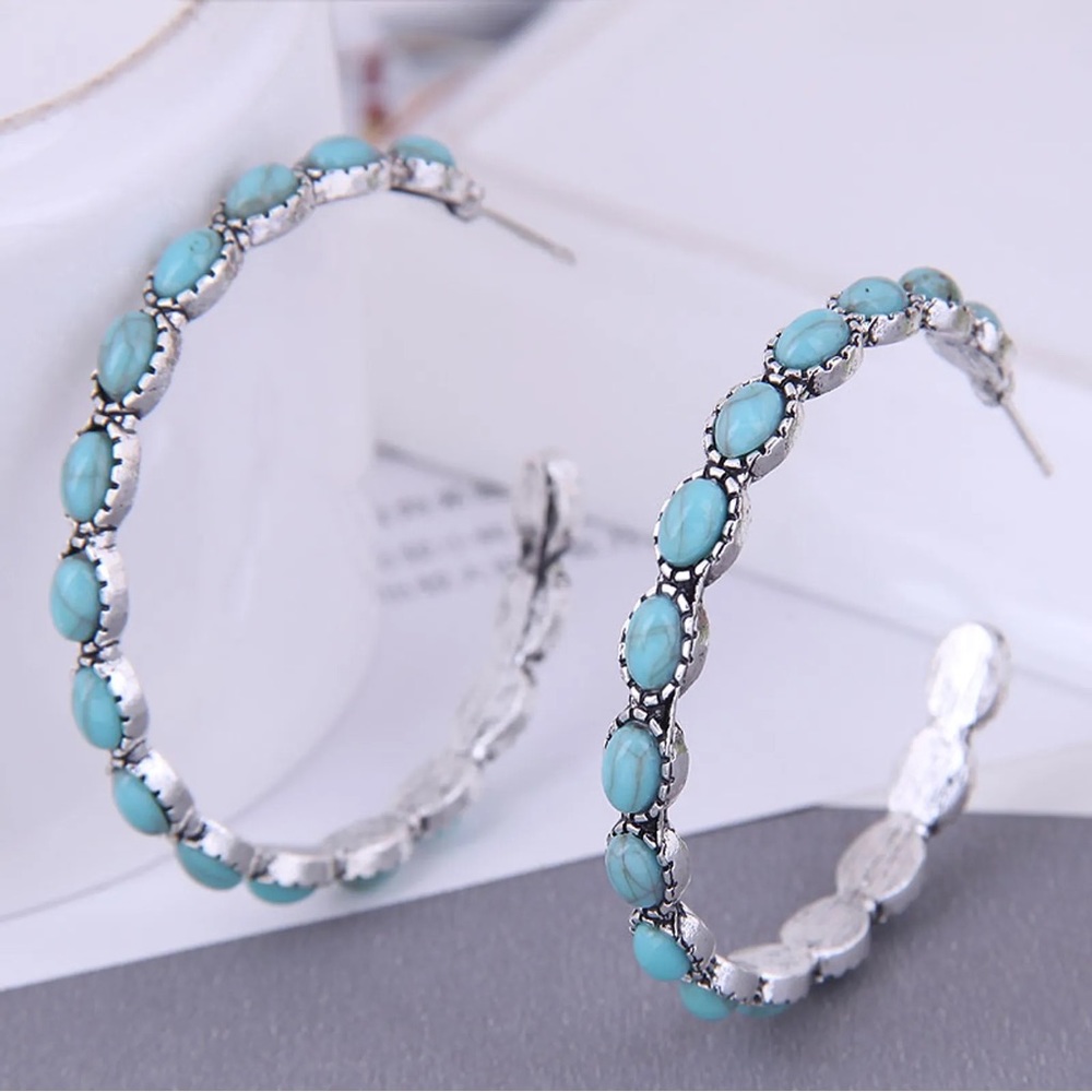 3/$18 Antique Silver and Turquoise Hoops